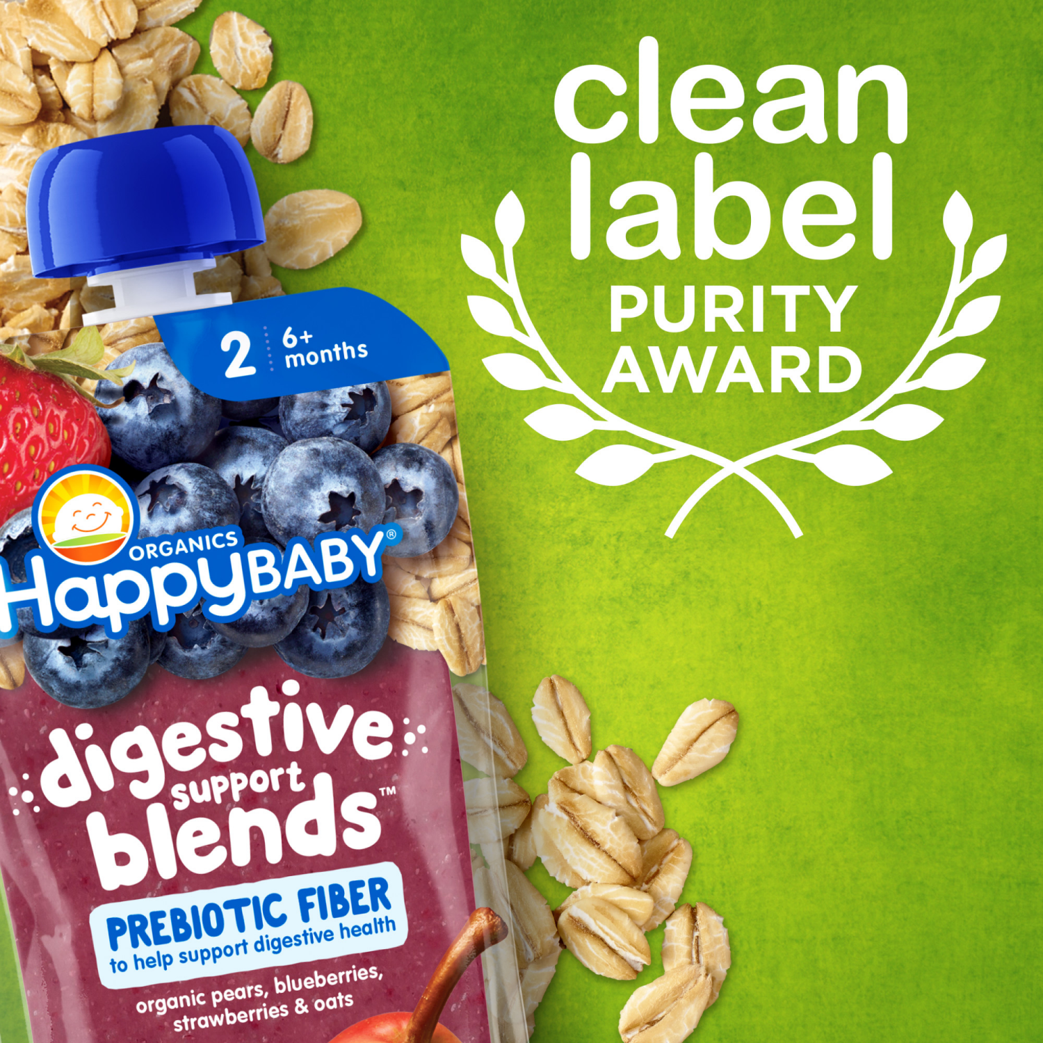 slide 2 of 8, Happy Baby Digestive Support Blends Organic Apples Pumpkin & Prunes Pouch 4 oz, 4 oz