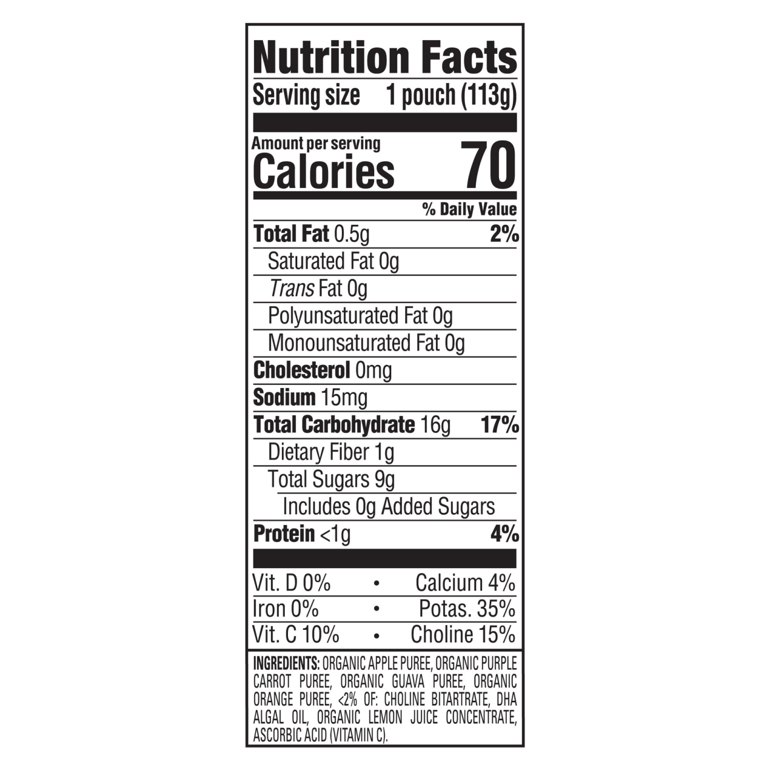 slide 4 of 7, Happy Baby Brain Support Blends, Organic Stage 2 Baby Food with DHA & Choline, Apples, Purple Carrots & Guava, 4 oz. Pouch, 4 oz