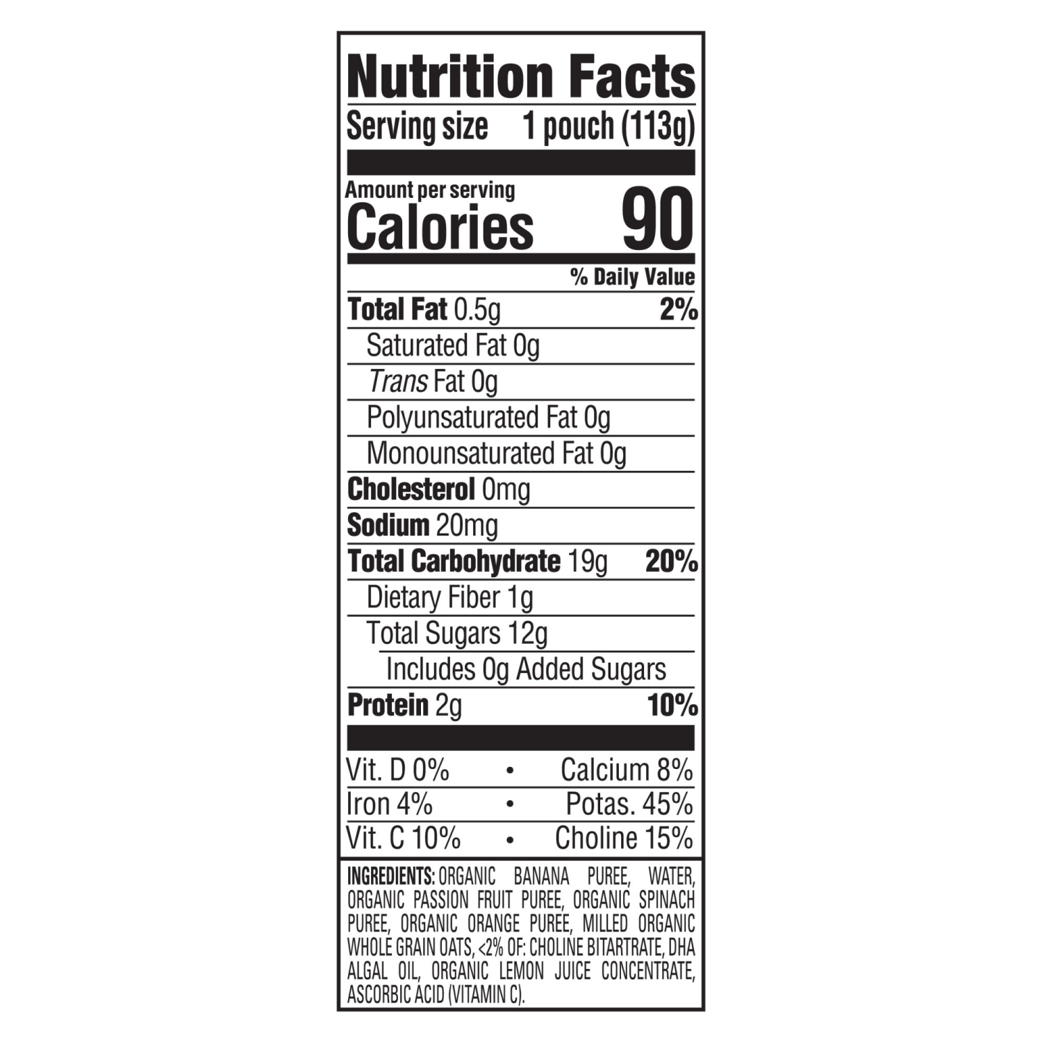 slide 4 of 7, Happy Baby Brain Support Blends, Organic Stage 2 Baby Food with DHA & Choline, Bananas, Spinach, Passion Fruit & Oats, 4 oz. Pouch, 4 oz