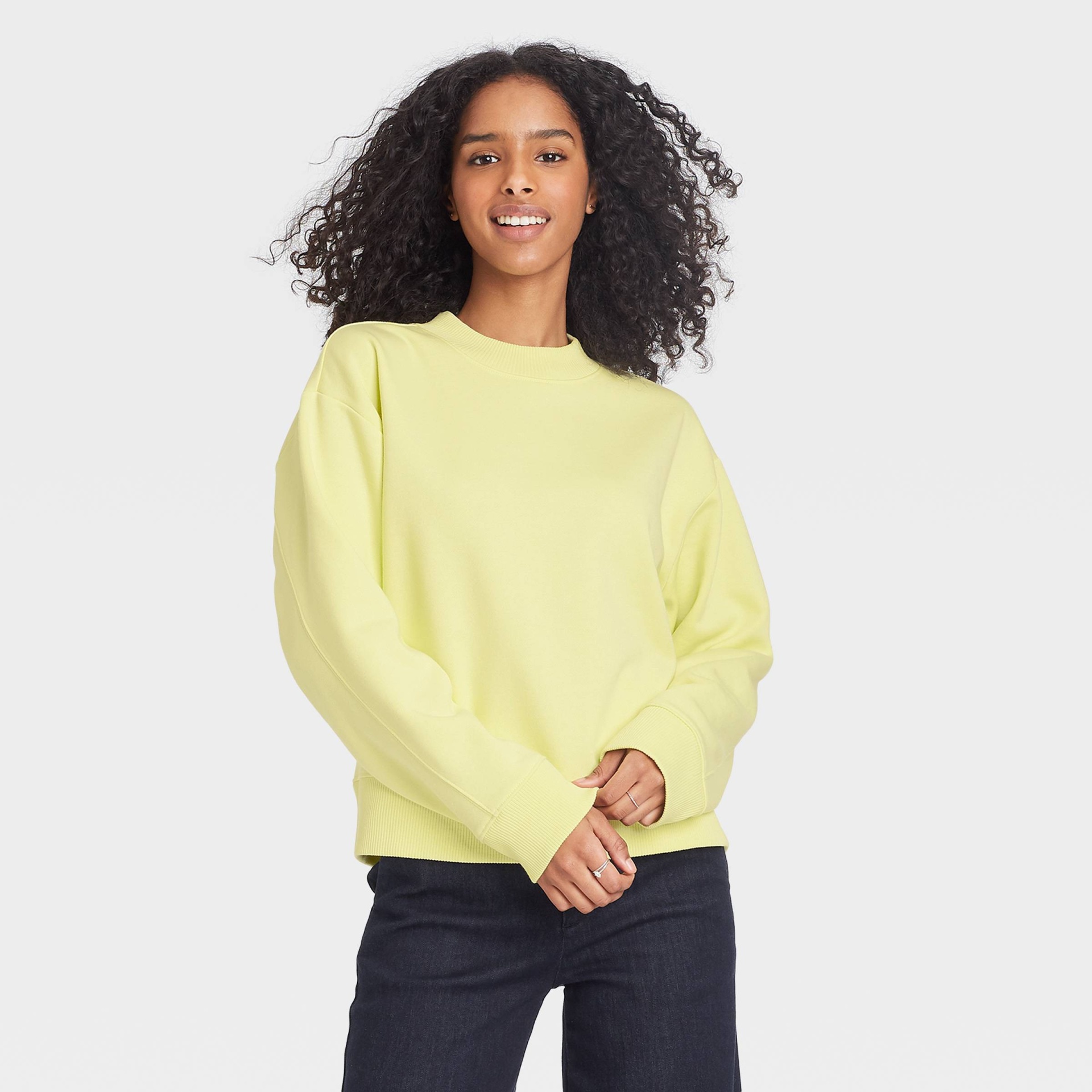 slide 1 of 3, Women's All Day Fleece Sweatshirt - A New Day Light Green XL, 1 ct