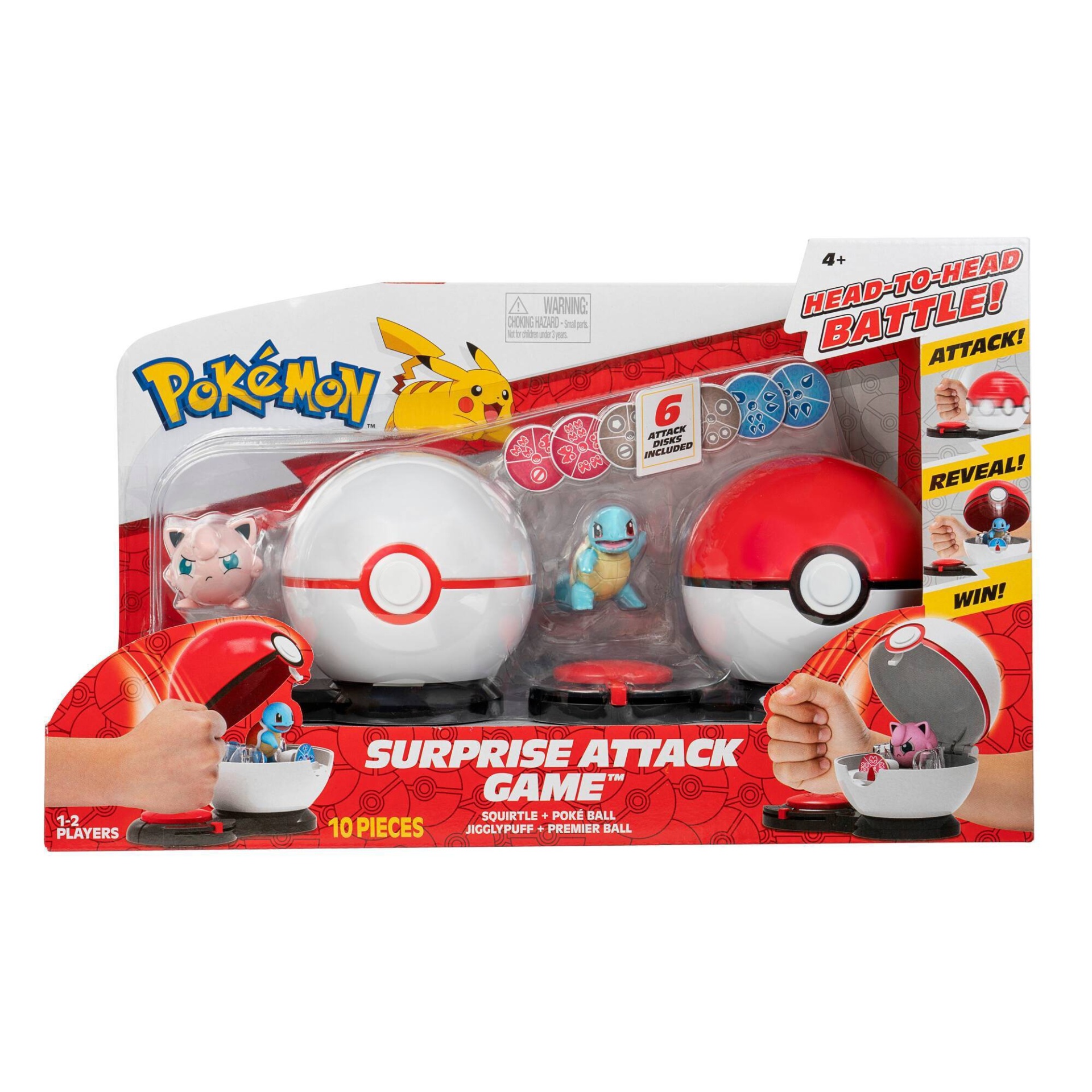 slide 1 of 7, Pokemon Surprise Attack Game, Featuring Squirtle #1 and Jigglypuff #2 - 2 Surprise Attack Balls - 6 Attack Disks, 1 ct