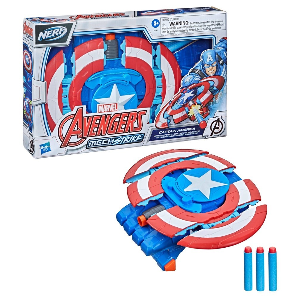 slide 3 of 10, NERF Marvel Avengers Mech Strike Captain America Strikeshot Shield, 1 ct