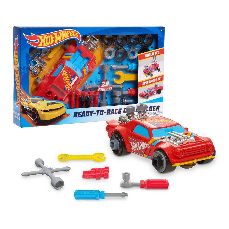 slide 1 of 8, Hot Wheels Ready to Race Car Builder: Creative Thinking Toy for Kids, 29 Pieces, Non-Powered ABS Toy Vehicles, 29 ct