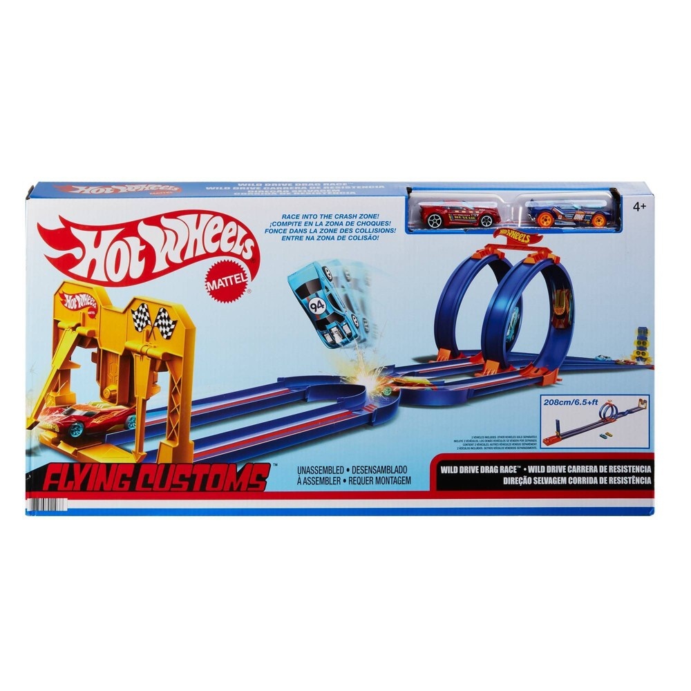 slide 5 of 5, Hot Wheels Flying Customs Wild Drive Drag Race Track Set, 1 ct