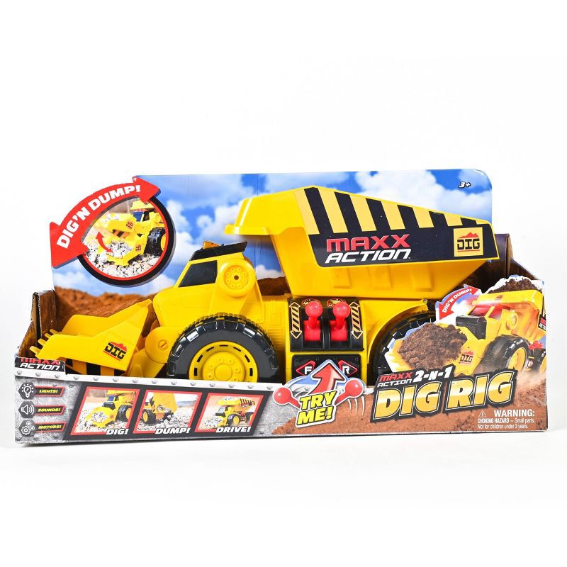 slide 5 of 6, Maxx Action 2-N-1 Dig Rig Dump Truck and Front End Loader Toy Vehicle, 1 ct