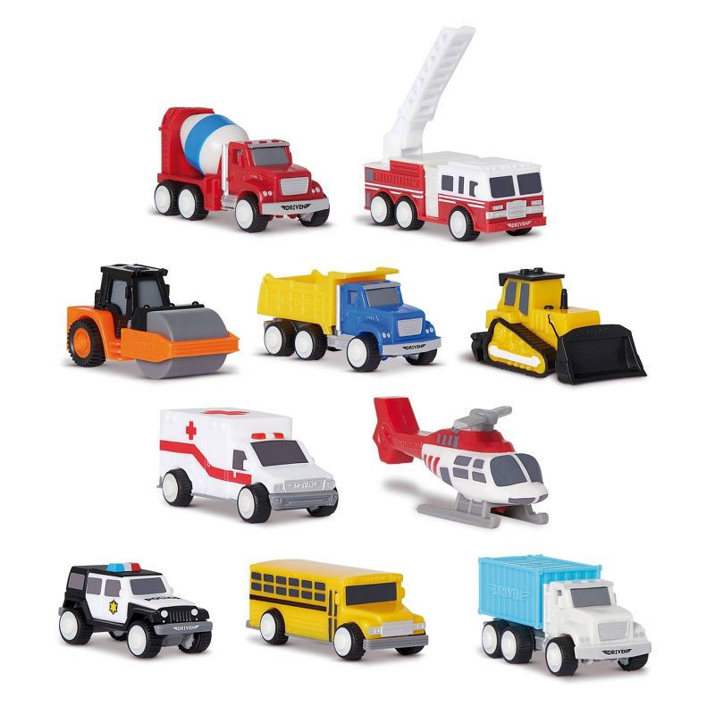 slide 1 of 13, DRIVEN by Battat DRIVEN – Mini Toy Trucks and Work Vehicles – Pocket Fleet Multipack - 10 pc, 10 ct