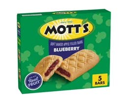 Mott's Soft Baked Apple Filled Bars, Blueberry Flavor Snacks, Made with Real Fruit, 5 ct, 6.55 oz