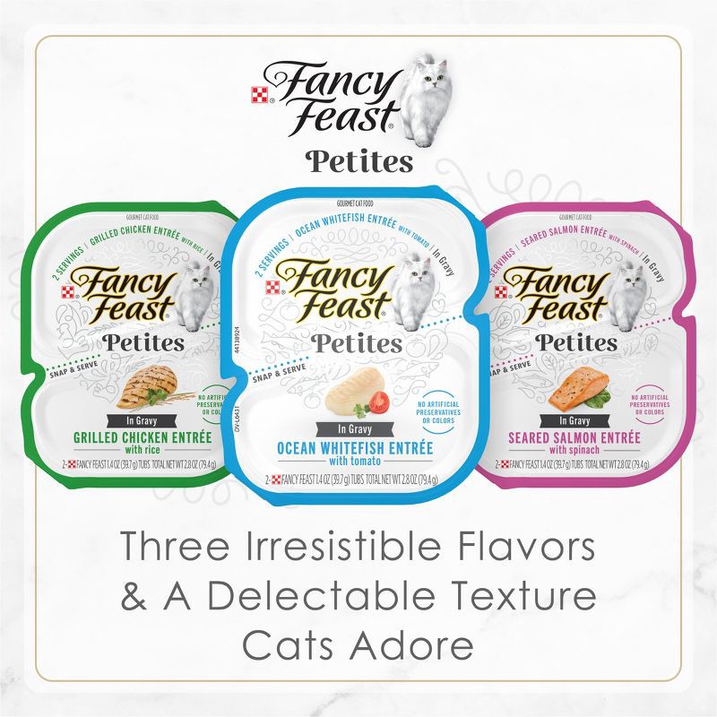 slide 3 of 10, Purina Fancy Feast Petites Gourmet Collection Variety Pack Chicken, Salmon, Seafood and Fish Flavor Gravy Wet Cat Food - 2.8oz/48ct, 2.8 oz, 48 ct