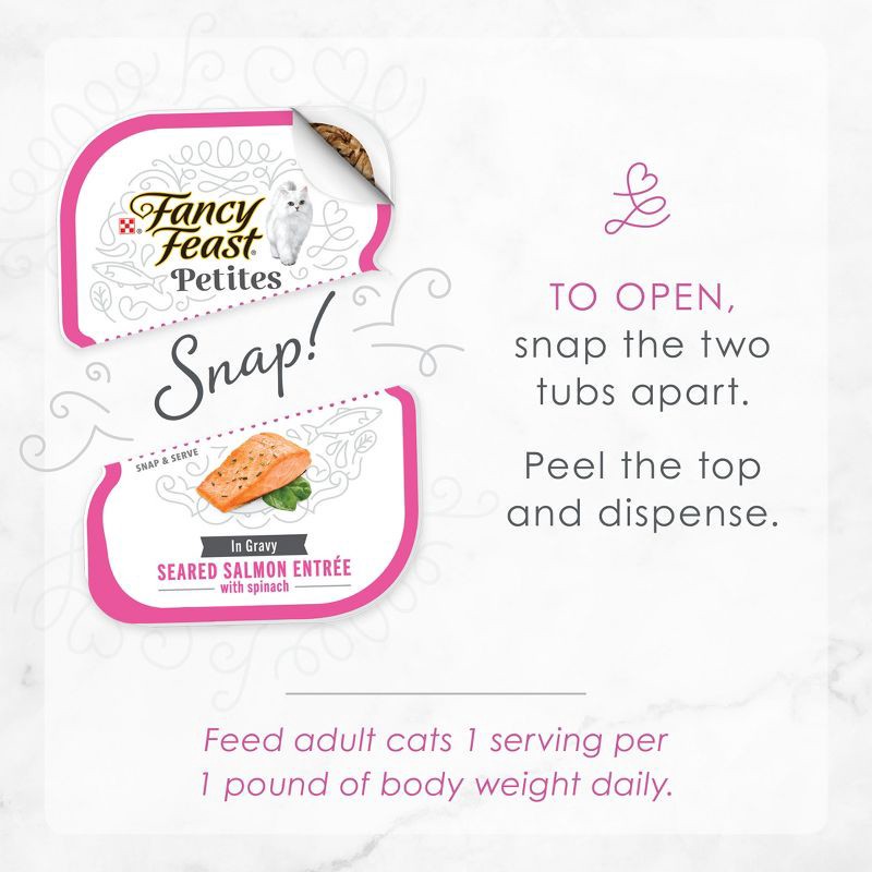 slide 10 of 11, Fancy Feast Petites Seared Salmon, Fish & Seafood Flavor with Spinach in Gravy Wet Cat Food - 2.8oz, 2.8 oz