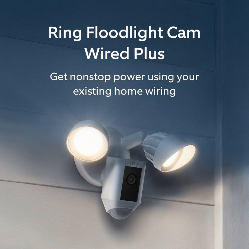 slide 3 of 11, Ring Floodlight Cam Wired Plus Security Camera - White: 2-Way Talk, Motion Activated, 1 ct