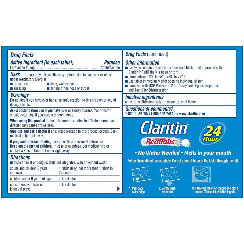 slide 7 of 7, Claritin Allergy Relief 24 Hour Non-Drowsy Loratadine RediTab Dissolving Tablets - 10ct, 10 ct