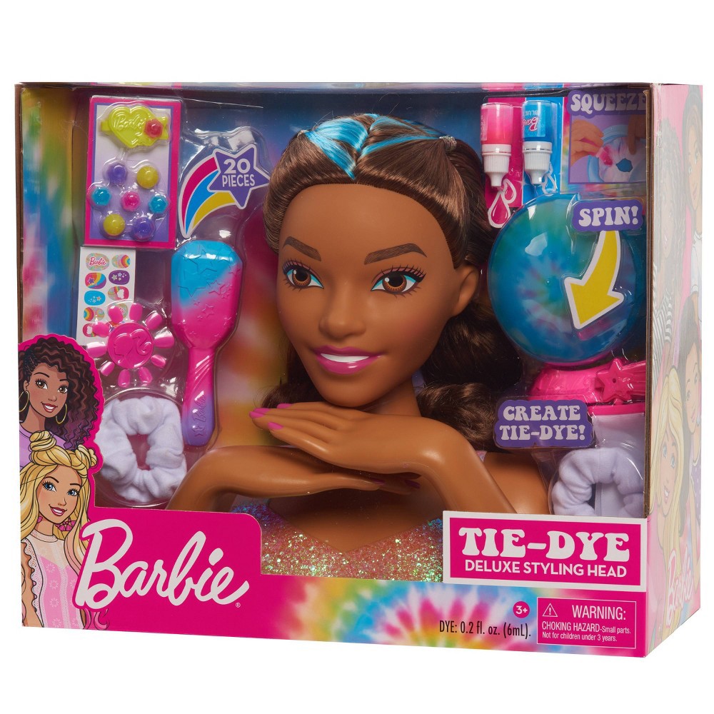 Barbie Tie-Dye Deluxe Styling Head Brunette Hair with Blue Highlights 1 ...