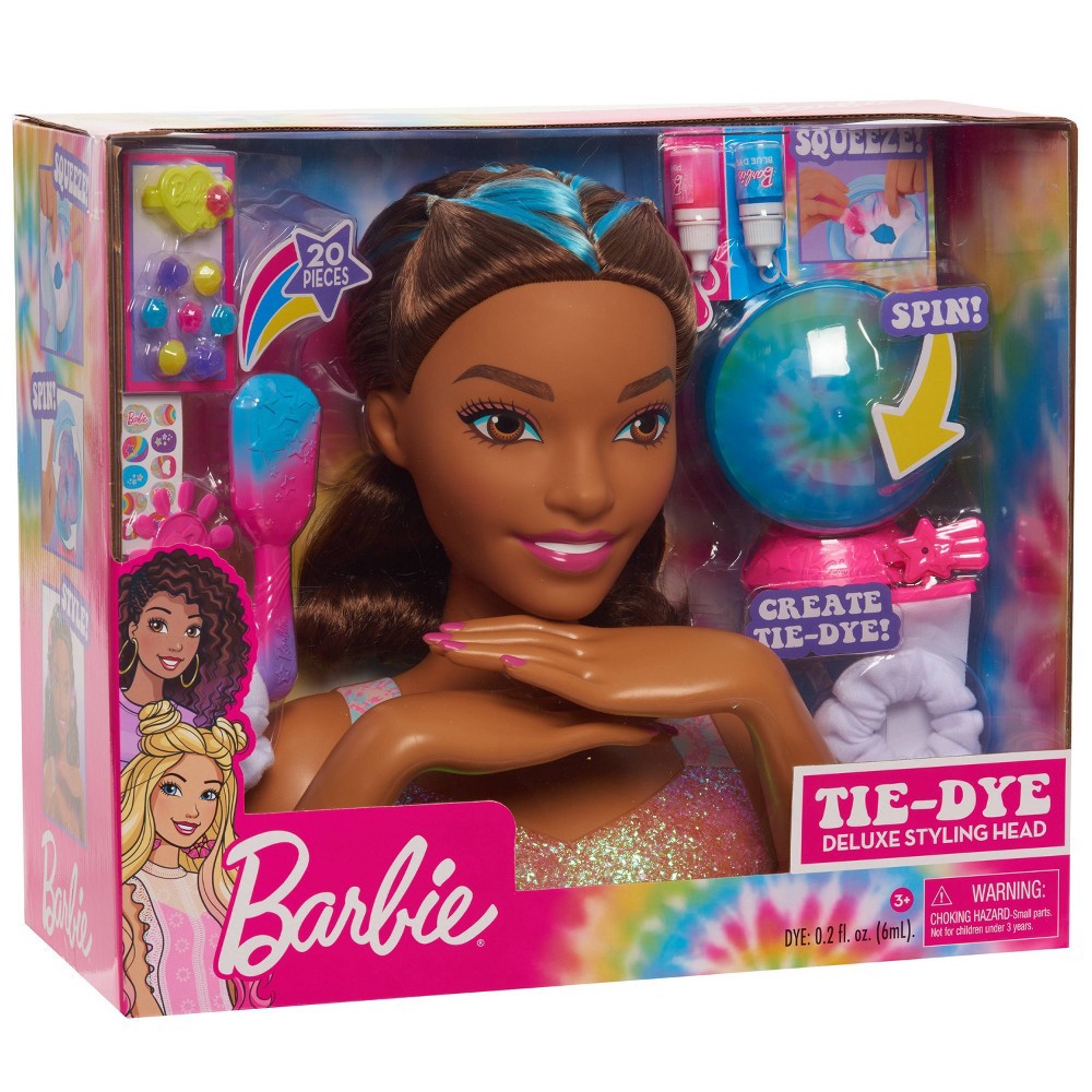 Barbie Tie-Dye Deluxe Styling Head Brunette Hair with Blue Highlights 1 ...