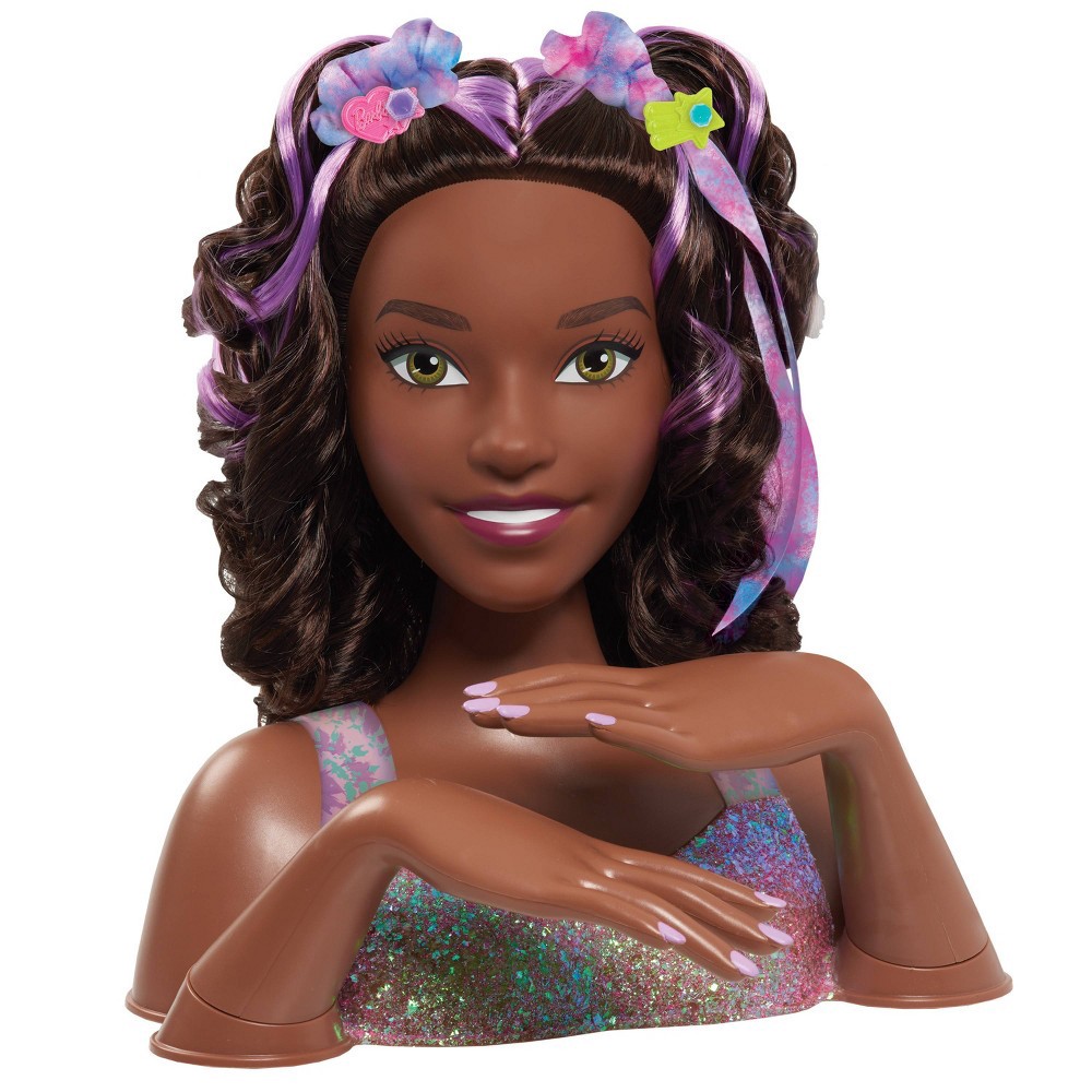 Barbie Tie-Dye Deluxe Styling Head Brunette Hair with Purple Highlights ...