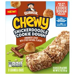 Quaker Chewy Granola Bars Snickerdoodle Cookie Dough Cinnamon Flavor 6.7 Oz 8 Count