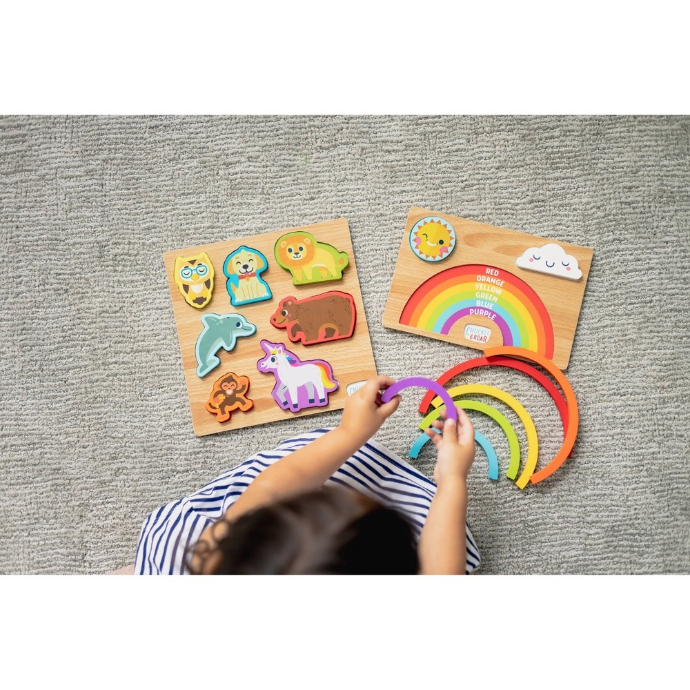 slide 2 of 8, Chuckle & Roar Rainbow & Animals Wooden Kids' Puzzle Set - 2pk, 2 ct