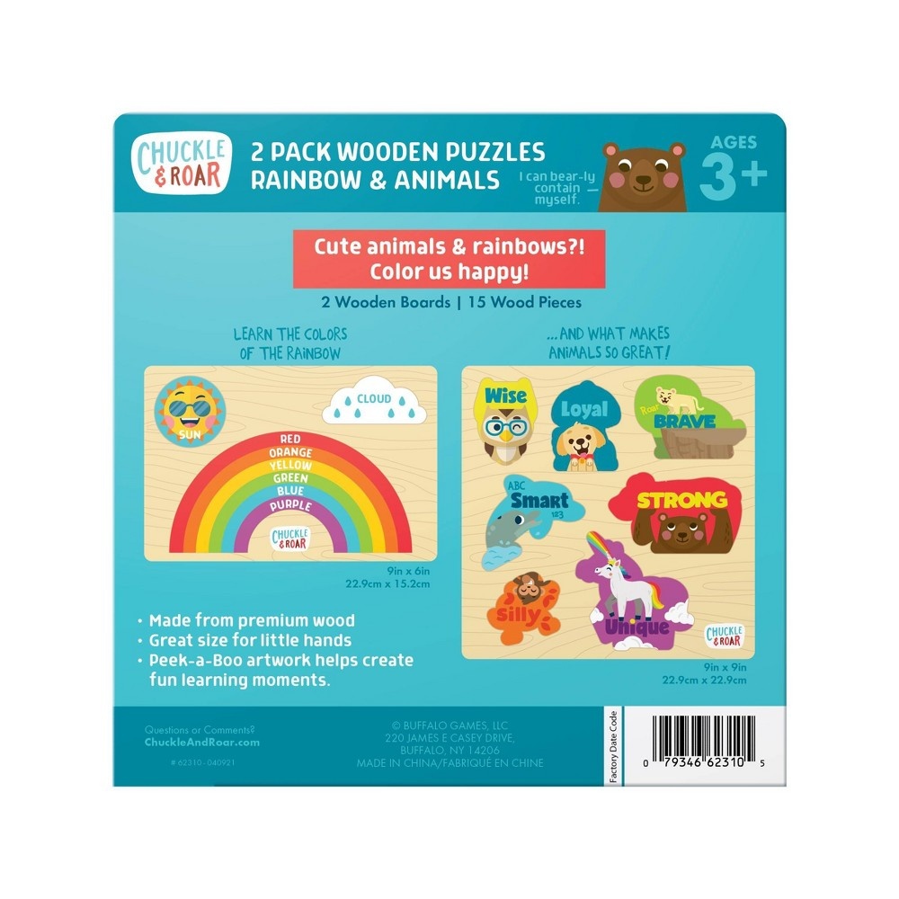 slide 3 of 8, Chuckle & Roar Rainbow & Animals Wooden Kids' Puzzle Set - 2pk, 2 ct