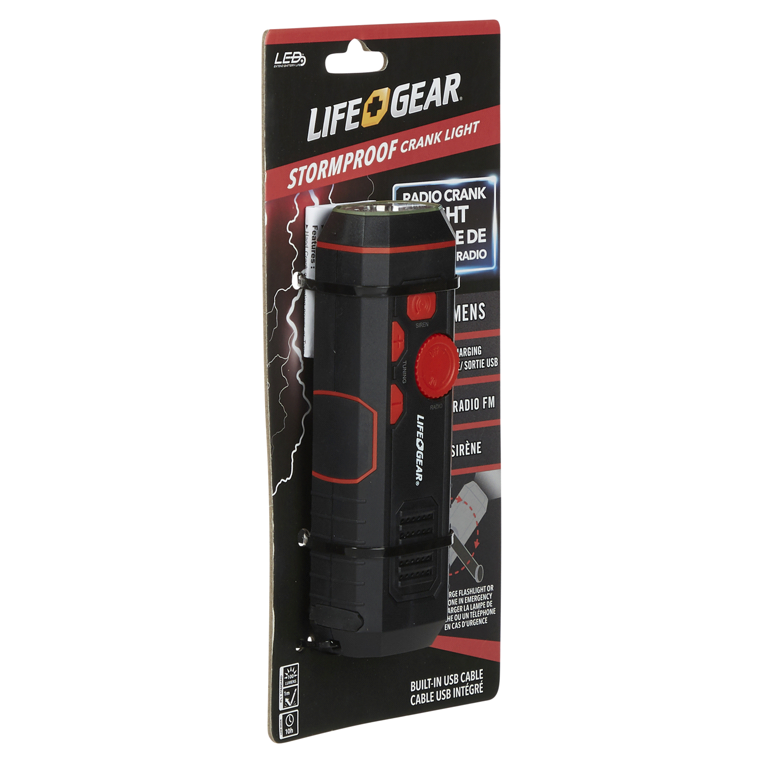 slide 4 of 5, Life+Gear Stormproof Crank LED Flashlight with FM Radio/USB Port - Black/Red, 1 ct
