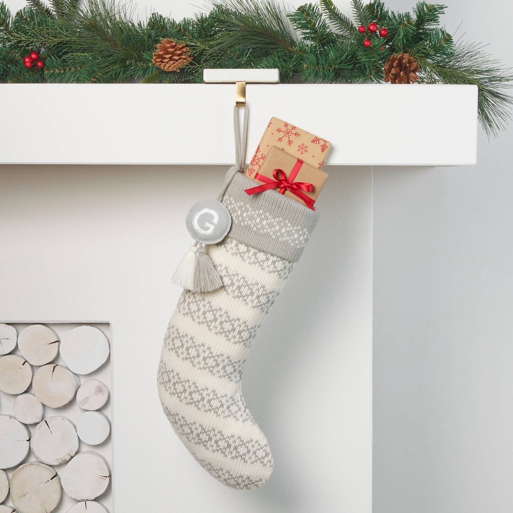 slide 2 of 2, Knit Fair Isle Monogram Christmas Stocking Gray/White G - Wondershop, 1 ct