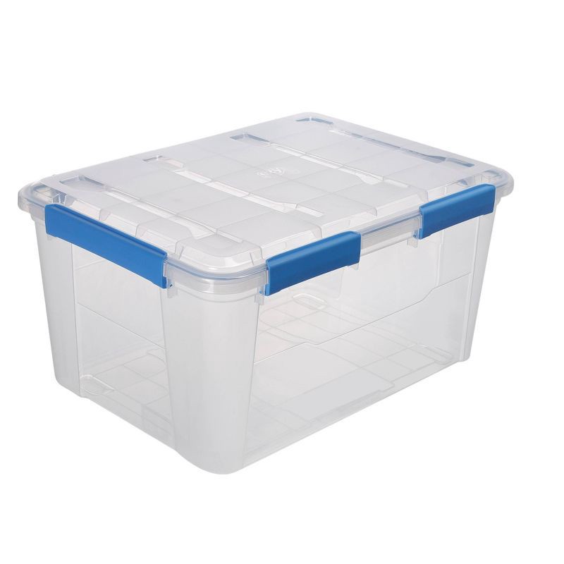 slide 1 of 4, Ezy Storage 79.3qt IP67 Waterproof Storage Box: Clear Stackable Utility Bin, Airtight, Polypropylene, 79.3 qt