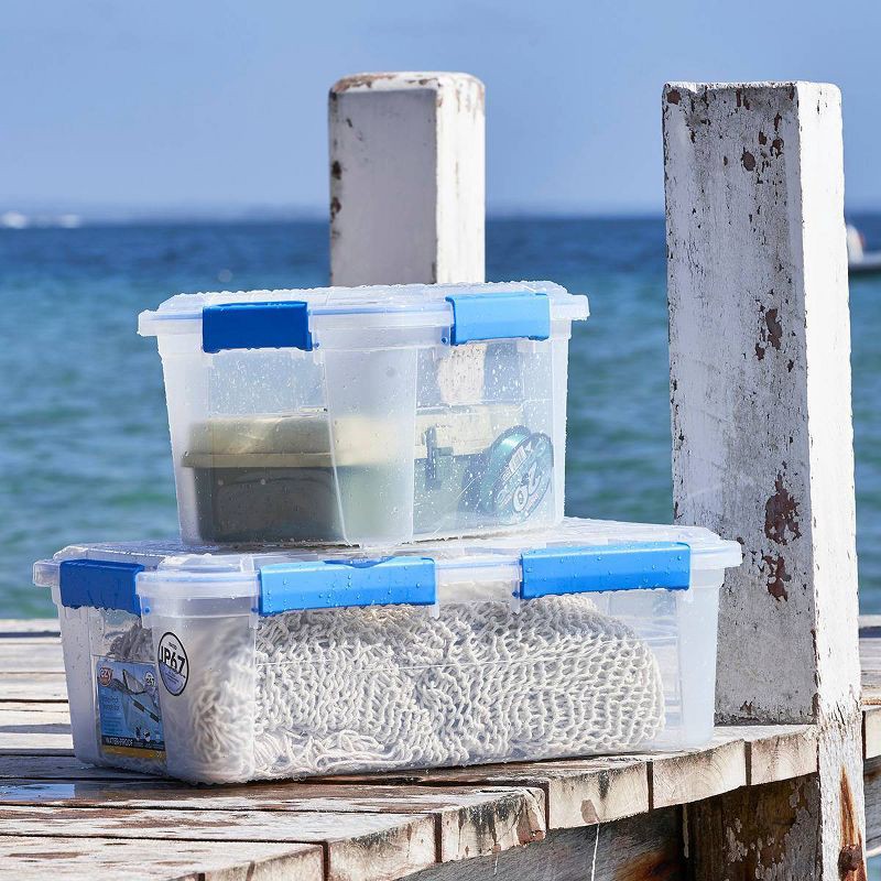 slide 3 of 4, Ezy Storage 33.8qt IP67 Waterproof Storage Box: Stackable Clear Utility Bin, Polypropylene, 22.8"x15.04"x8.54", 33.8 qt