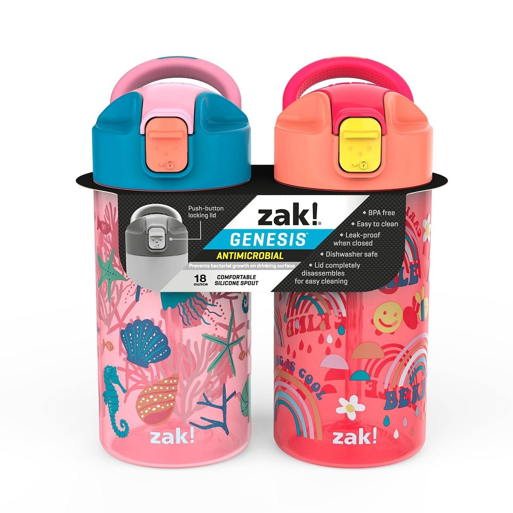 18oz 2pk Plastic Shells and Rainbows Valiant Water Bottles - Zak Designs