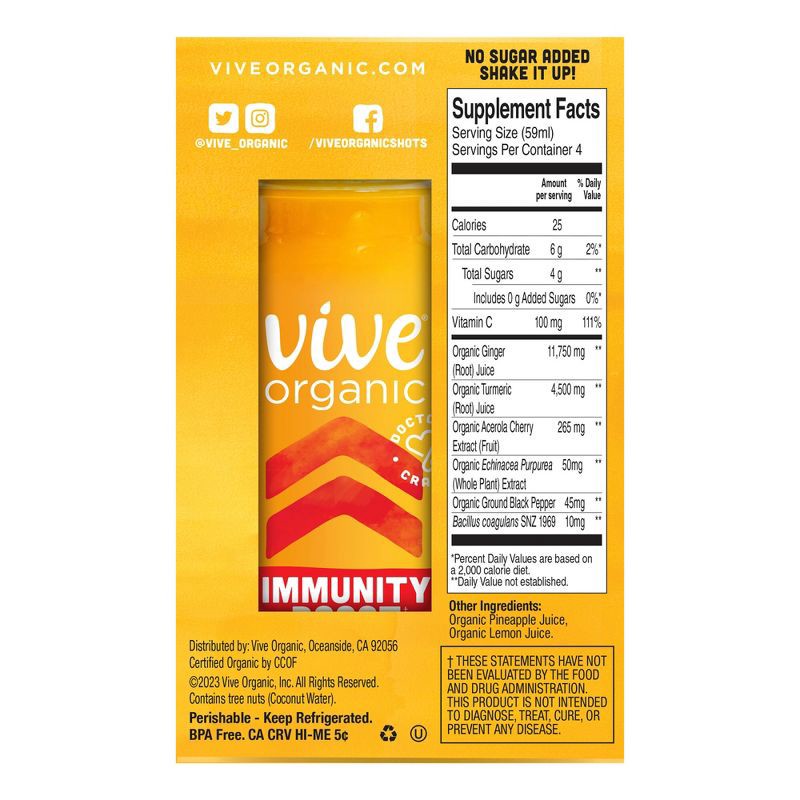 slide 7 of 9, Vive Organic Immunity Boost Original Ginger & Turmeric Shot - 4ct/2 fl oz, 4 ct; 2 fl oz