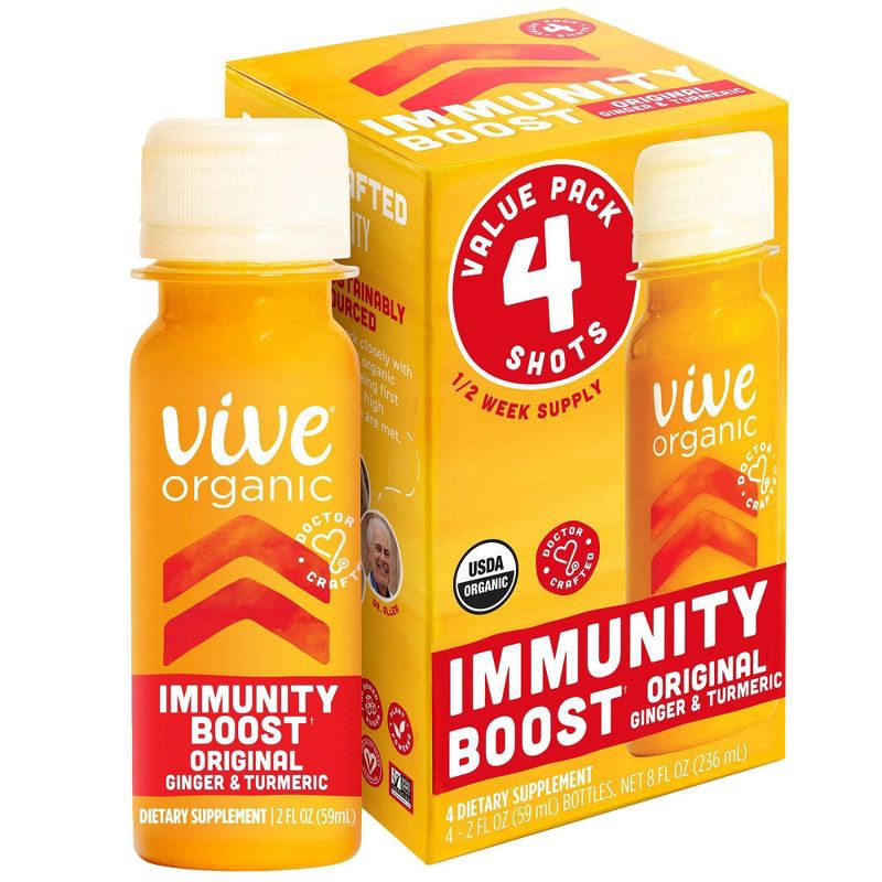 slide 1 of 7, Vive Organic Immunity Boost Original Ginger & Turmeric Shot - 4ct/2 fl oz, 4 ct; 2 fl oz