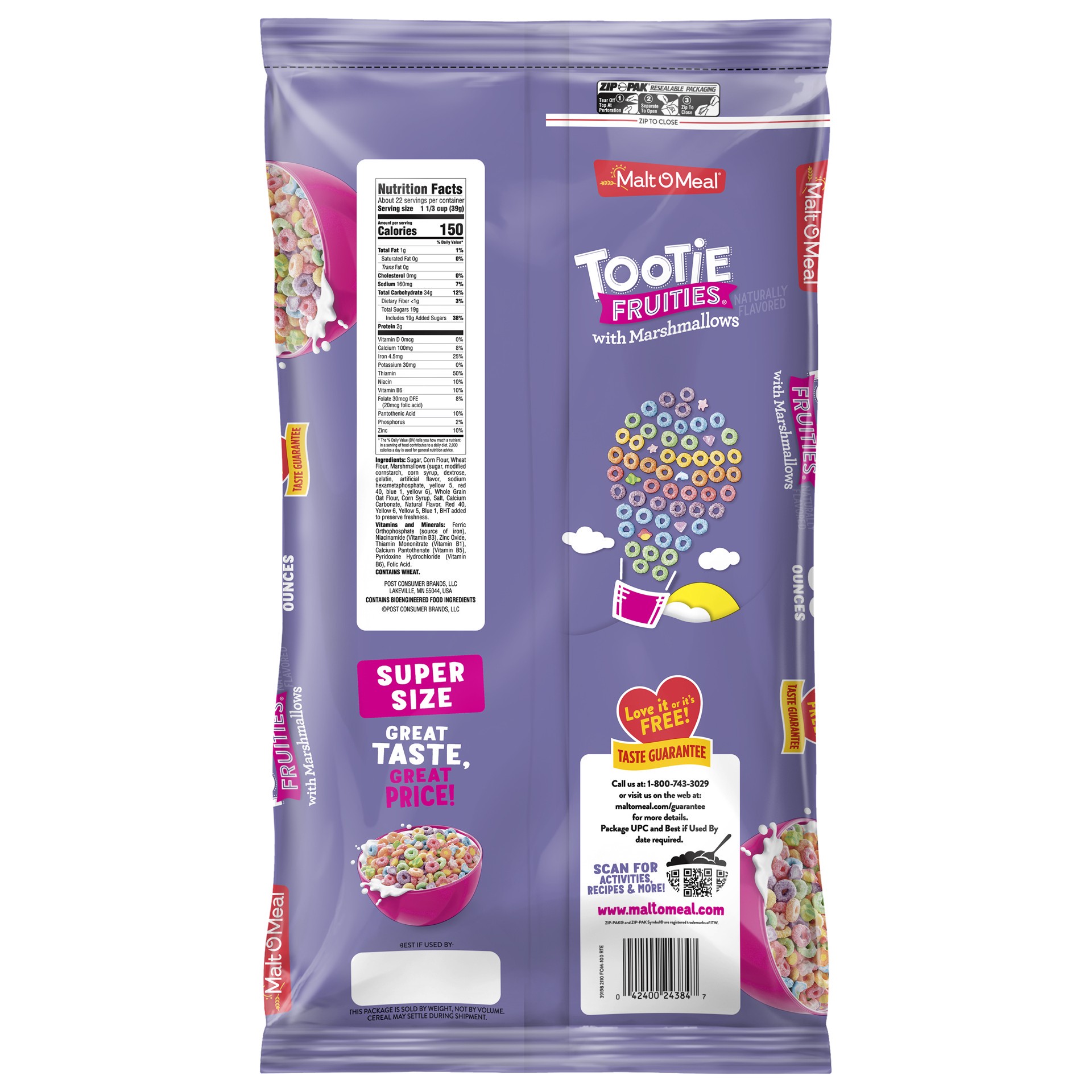 slide 4 of 5, Malt-O-Meal Tootie Fruities Cereal with Marshmallows, Fruity Breakfast Cereal, 30 oz