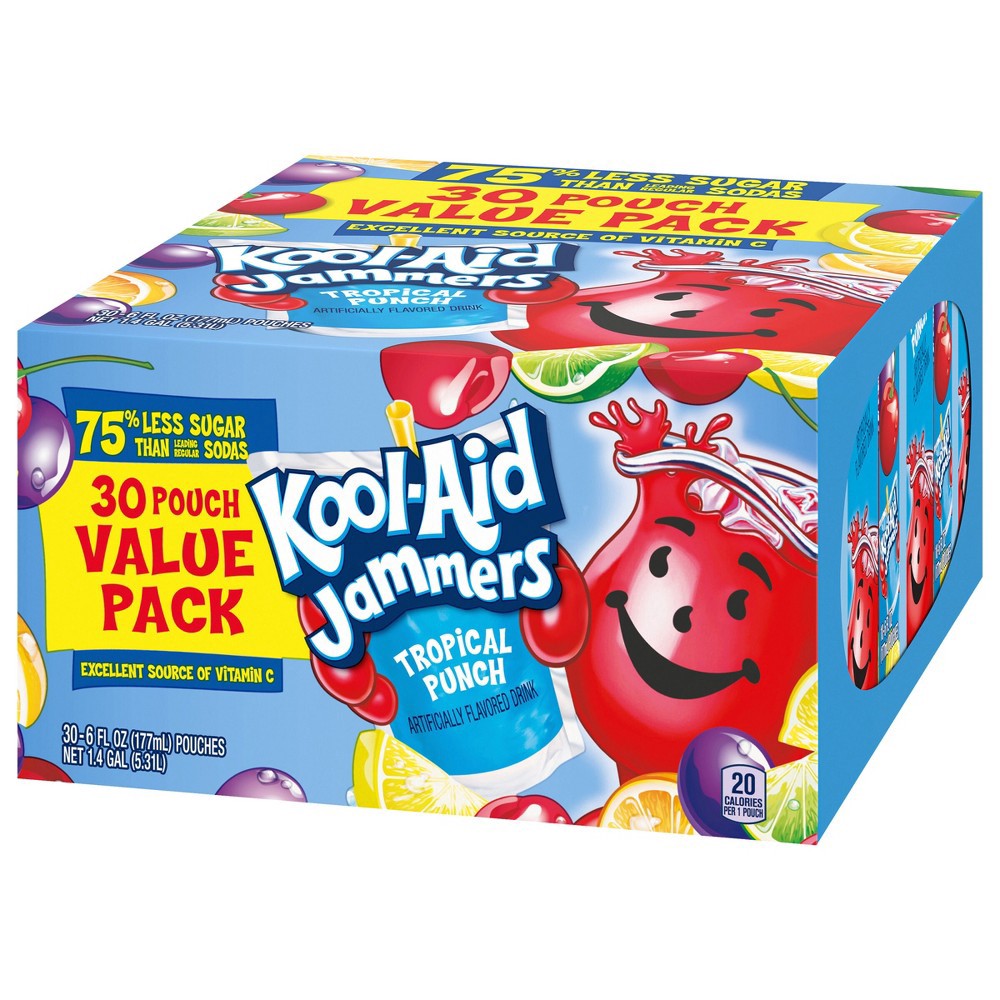 slide 2 of 16, Kool-Aid Jammers Tropical Punch Artificially Flavored Soft Drink Value Pack, 180 fl oz