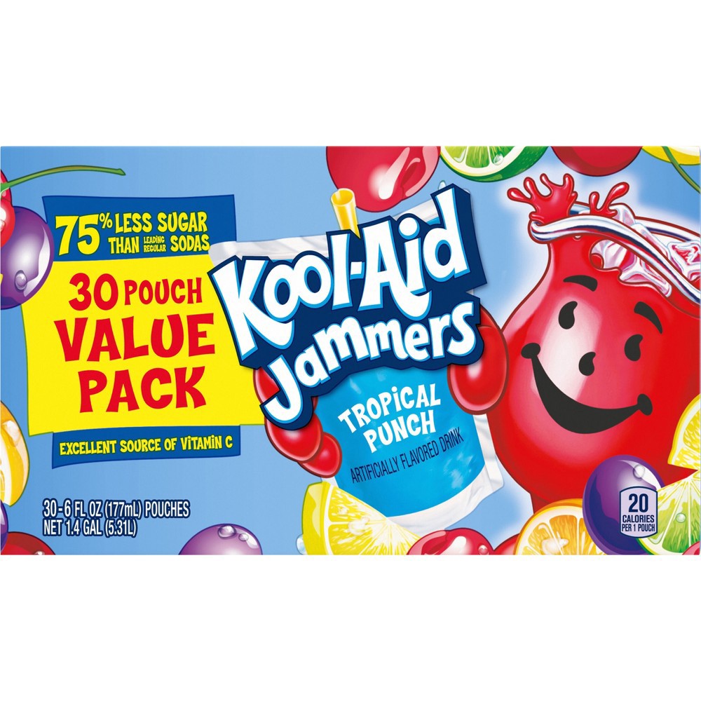 slide 13 of 16, Kool-Aid Jammers Tropical Punch Artificially Flavored Soft Drink Value Pack, 180 fl oz