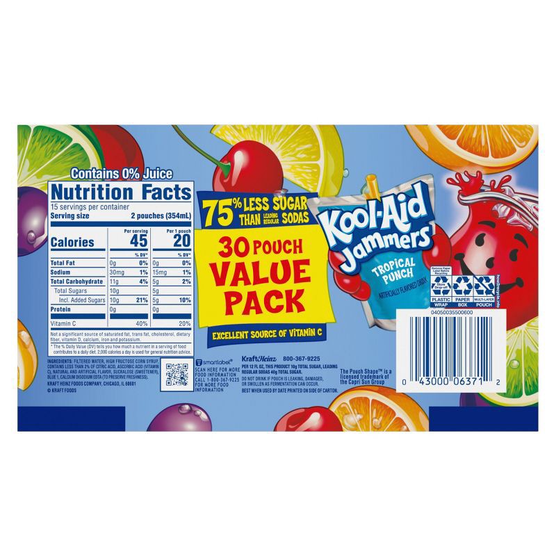 slide 11 of 16, Kool-Aid Jammer Tropical Punch - 30pk/6 fl oz Pouches, 30 ct; 6 fl oz