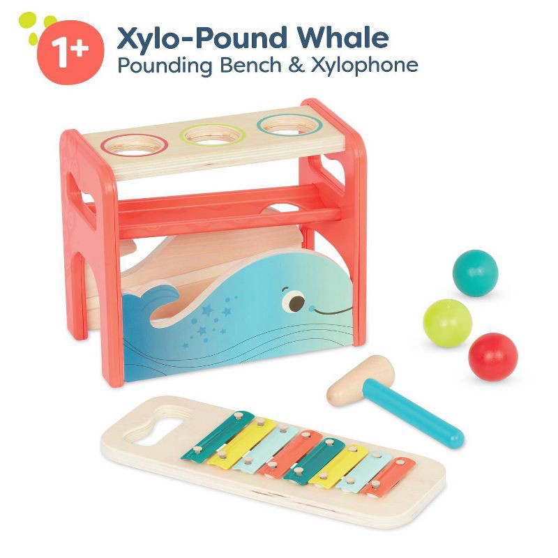 slide 3 of 8, B. toys - Pounding Bench & Xylophone - Xylo-Pound Whale, 1 ct