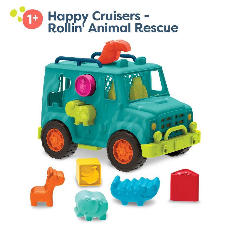slide 3 of 7, B. toys Animal Rescue Shape Sorter Truck - Happy Cruisers, Rollin' Animal Rescue, 1 ct