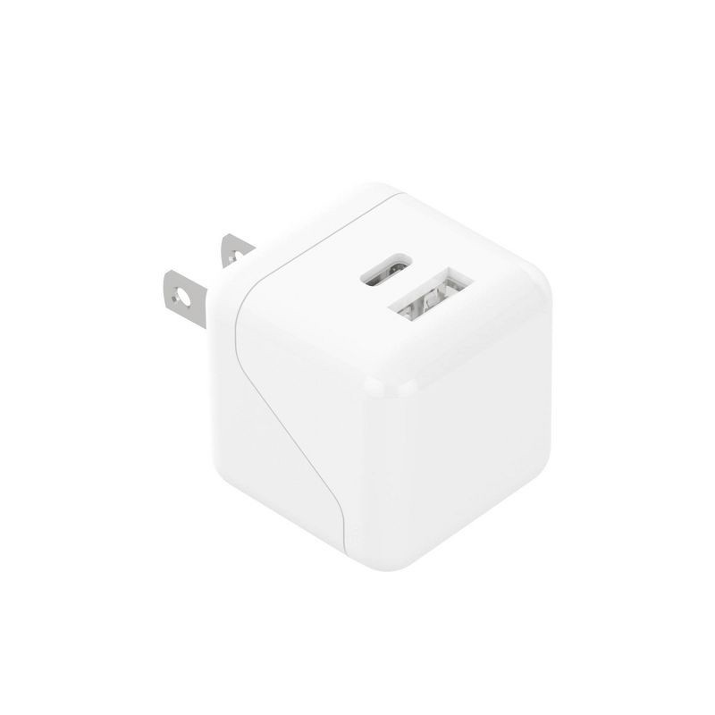 slide 3 of 6, Just Wireless Dual Port USB-A and USB-C Wall Charger - White, 1 ct