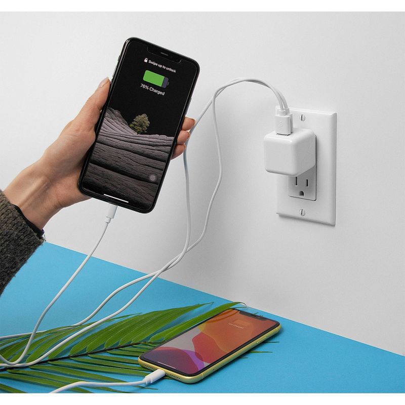 slide 5 of 6, Just Wireless Dual Port USB-A and USB-C Wall Charger - White, 1 ct