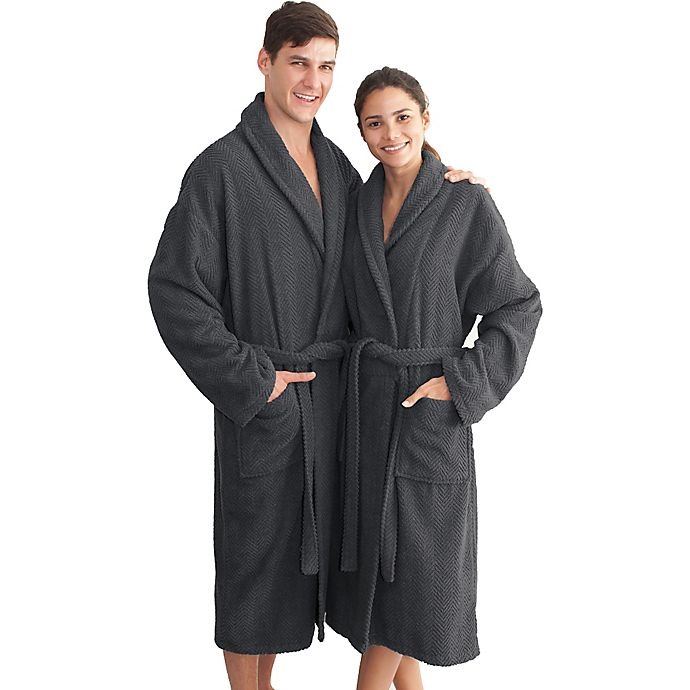 slide 2 of 5, Linum Home Textiles Small/Medium Herringbone Unisex Turkish Cotton Bathrobe - Grey, 1 ct