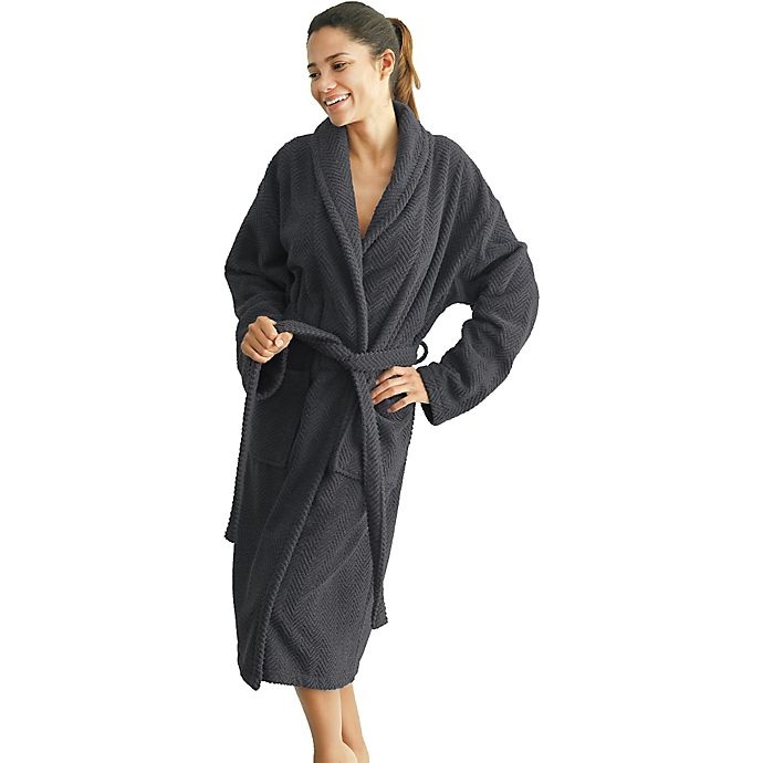 slide 3 of 5, Linum Home Textiles Small/Medium Herringbone Unisex Turkish Cotton Bathrobe - Grey, 1 ct