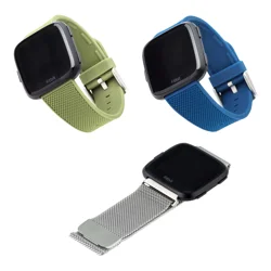 WITHit - Band Kit for Fitbit Versa, Versa Lite and Versa 2 (3-Pack) - Silver/Olive/Navy