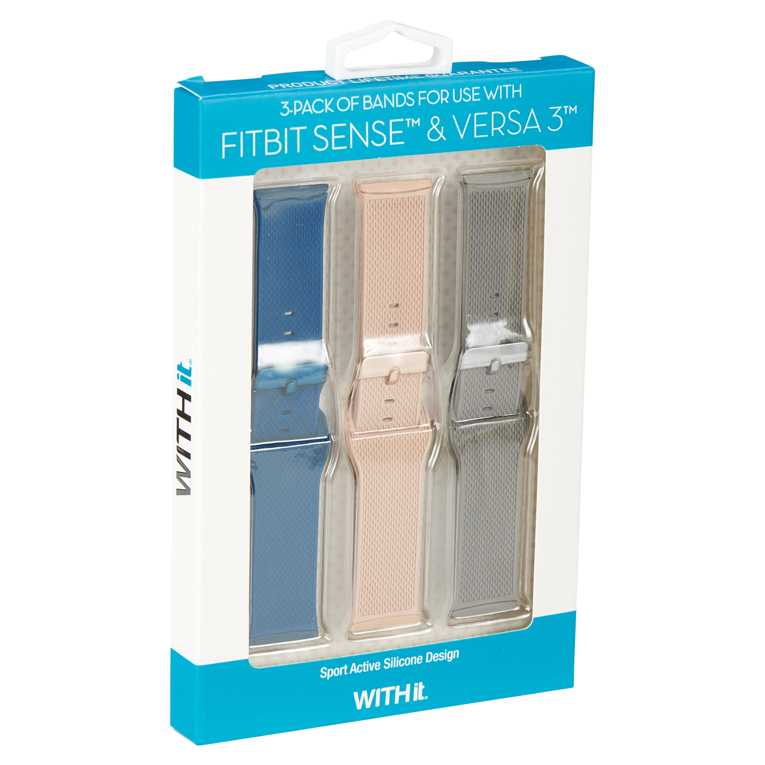 slide 4 of 5, WITHit Fitbit Versa 3/Sense Woven Navy, Pink, Gray Bands, 3 ct