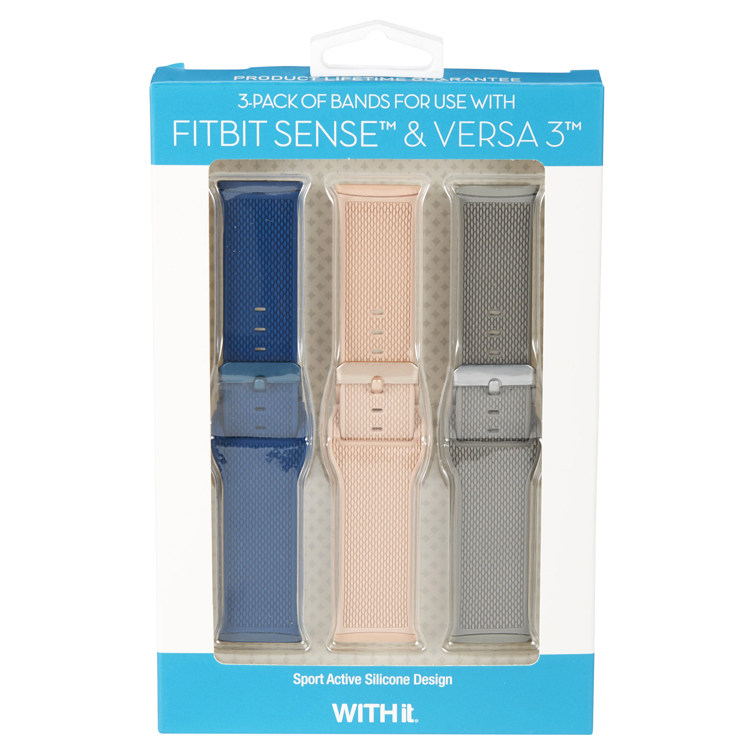 slide 1 of 5, WITHit Fitbit Versa 3/Sense Woven Navy, Pink, Gray Bands, 3 ct