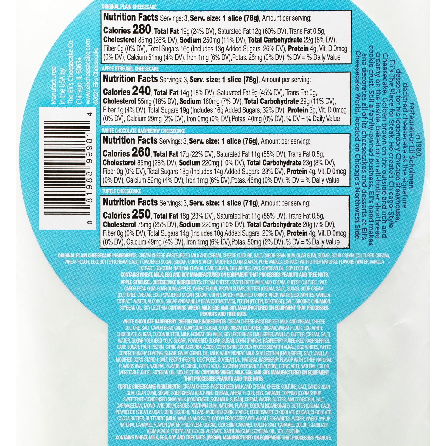 slide 3 of 5, Eli's Bread Apple Struesel Cheesecake, 2 lb