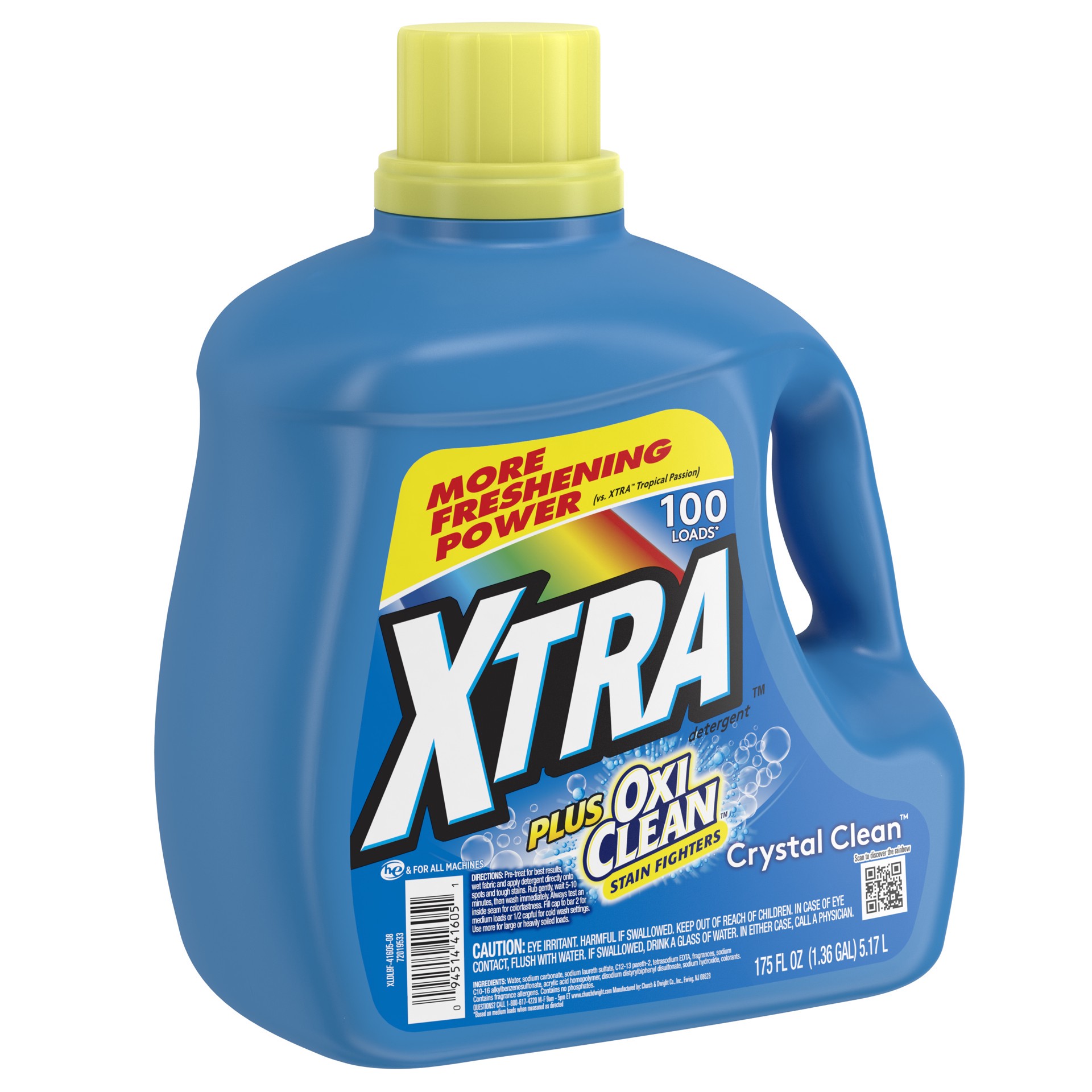 slide 3 of 5, Xtra Plus OxiClean Liquid Laundry Detergent, Crystal Clean, 175oz, 175 fl oz