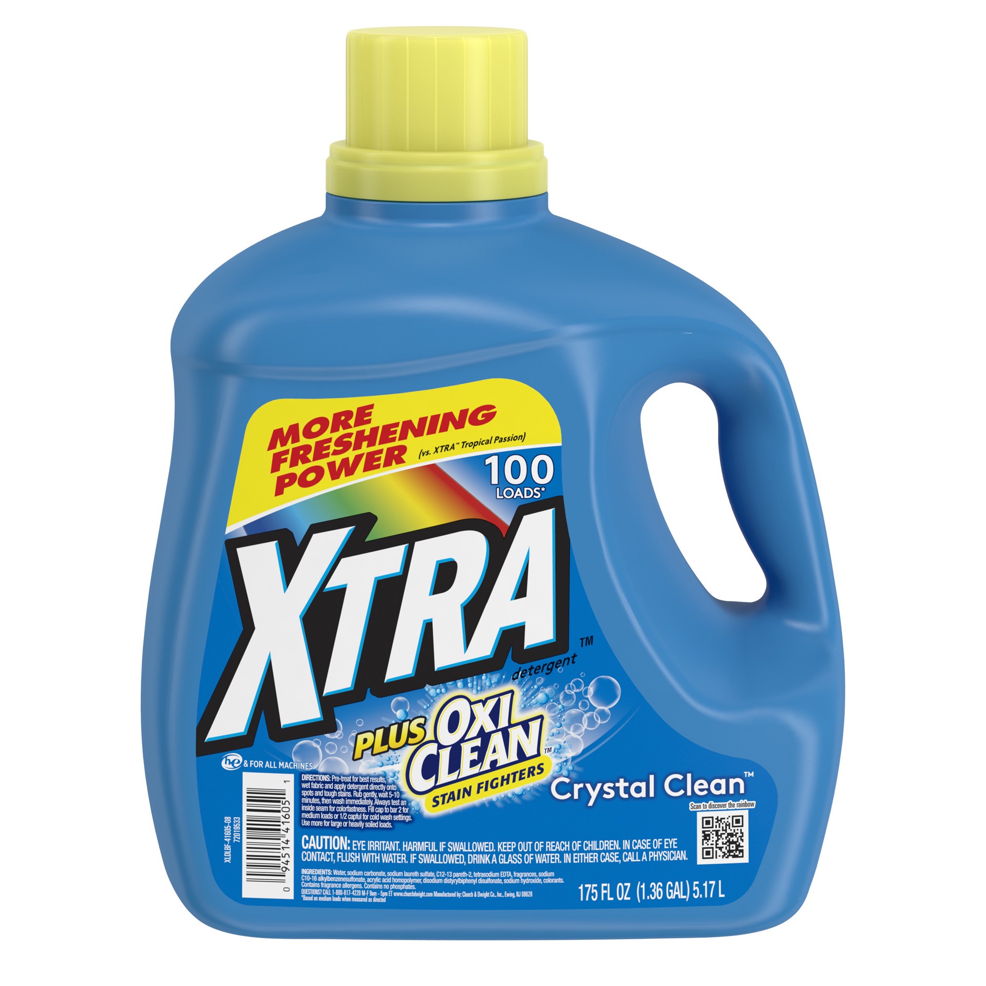 slide 1 of 5, Xtra Plus OxiClean Liquid Laundry Detergent, Crystal Clean, 175oz, 175 fl oz