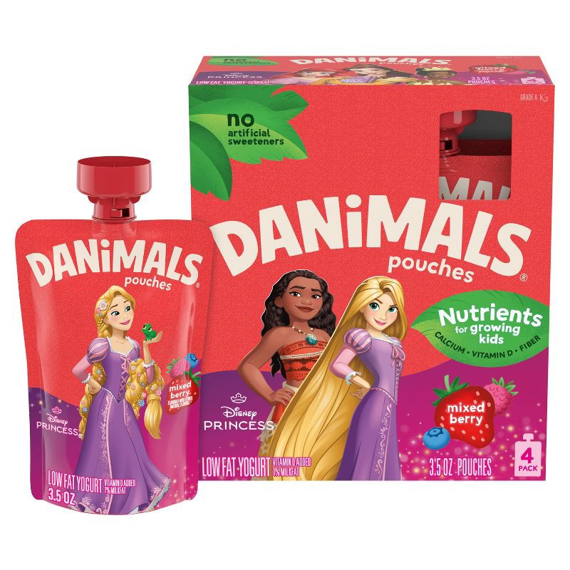 slide 1 of 12, Danimals Mixed Berry Blast ' Squeezable Yogurt - 4ct/3.5oz Pouches: Gluten-Free, Low Fat, 4 ct; 3.5 oz