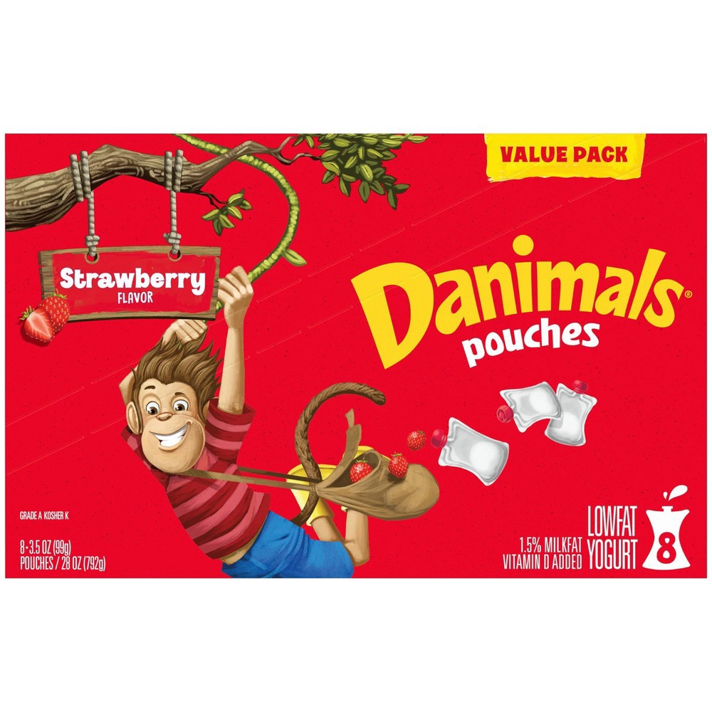 slide 5 of 8, DANNON Danimals Strawberry Explosion Kids' Squeezable Yogurt - 8ct/3.5oz Pouches, 8 ct; 3.5 oz