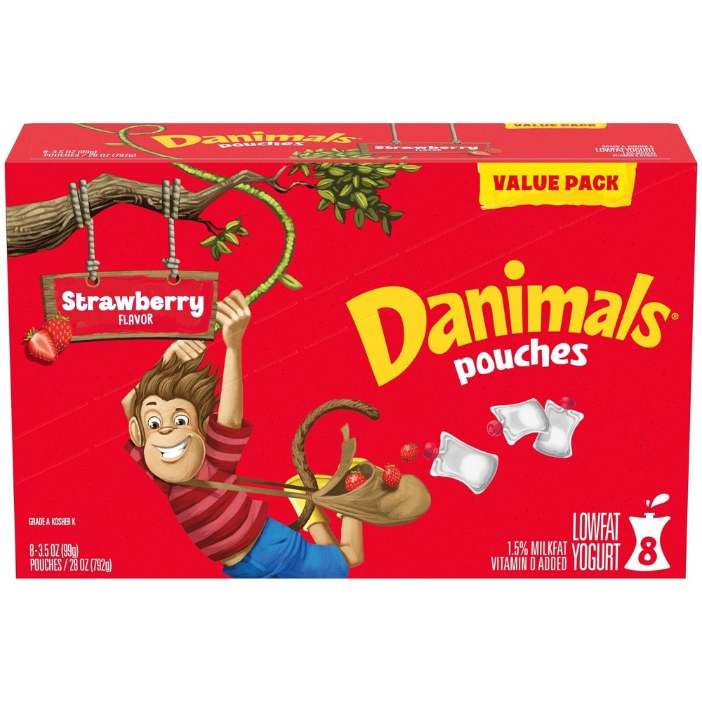 slide 7 of 8, DANNON Danimals Strawberry Explosion Kids' Squeezable Yogurt - 8ct/3.5oz Pouches, 8 ct; 3.5 oz