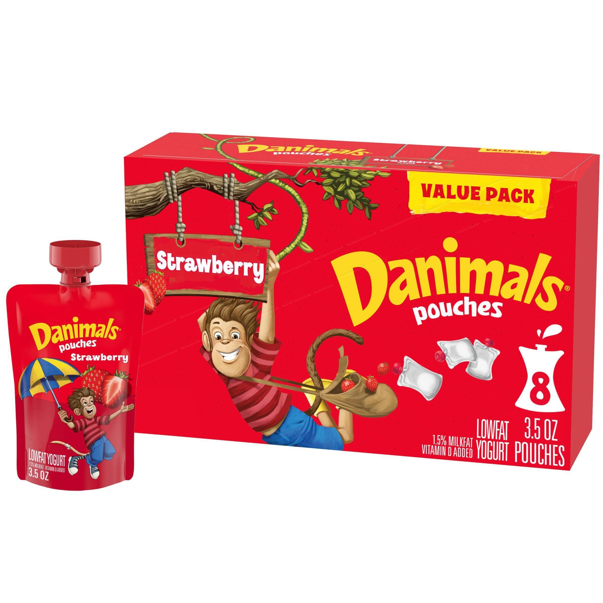 slide 1 of 8, DANNON Danimals Strawberry Explosion Kids' Squeezable Yogurt - 8ct/3.5oz Pouches, 8 ct; 3.5 oz