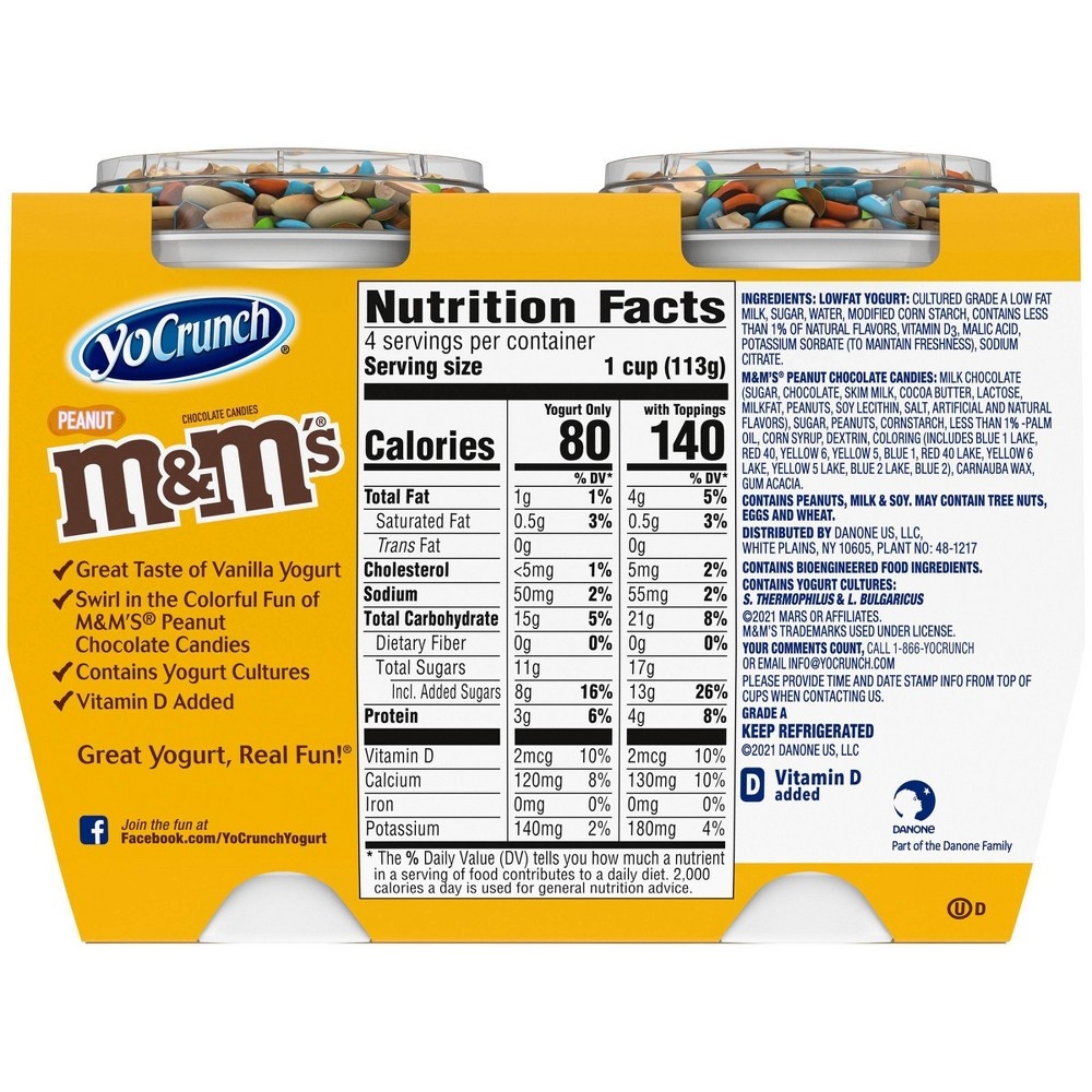 slide 2 of 6, YoCrunch Low Fat Vanilla Kids' Yogurt with Peanut M&M's - 4ct/4oz Cups, 4 ct; 4 oz