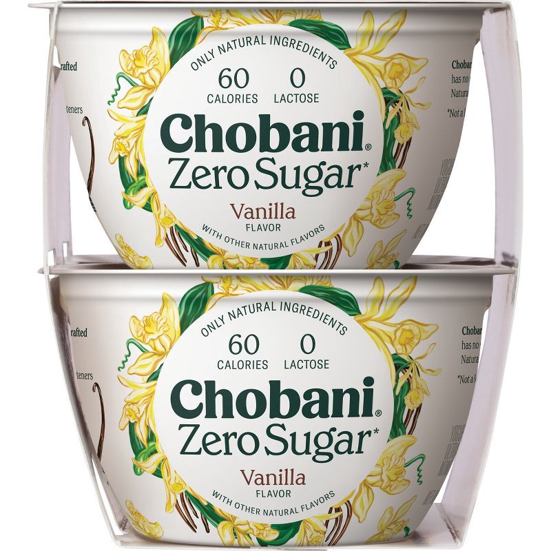 slide 2 of 9, Chobani Zero Sugar Greek Yogurt Vanilla - 12g Protein 5.3oz/4pk, 12 gram, 5.3 oz, 4 ct